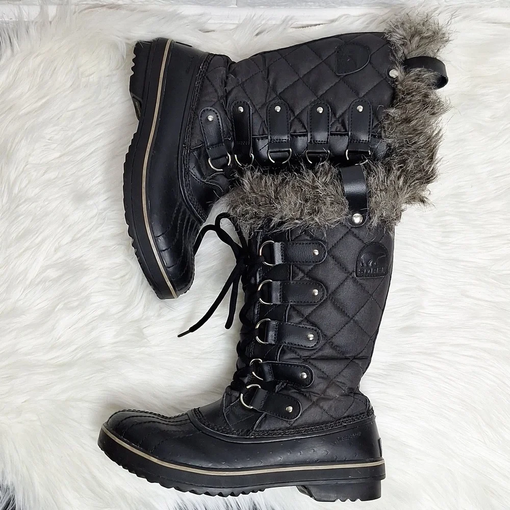 SOREL Black Tofino II Waterproof Winter Fur Boots
